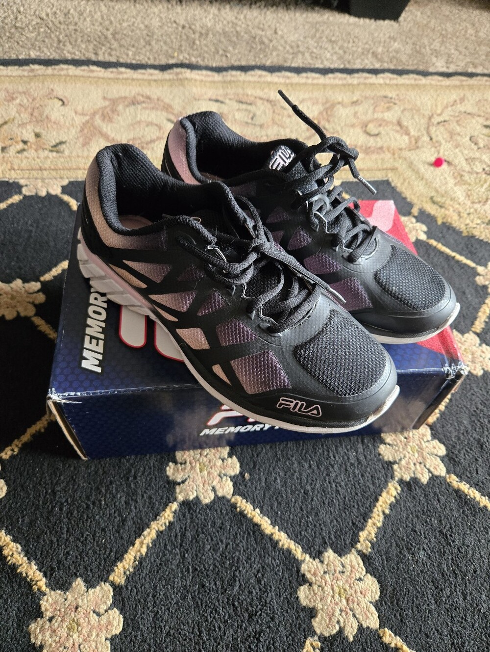 FILA Womans Black and Pink Athletic Sneakers
